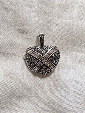 Vintage Sterling Silver Thialand Marcasite Heart Locket Enhancer Pendant
